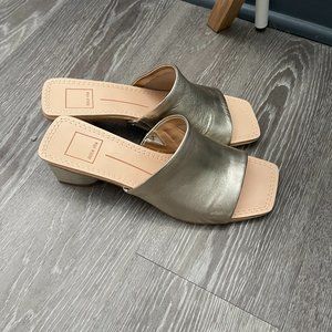 Brand New Dolce Vita Jolice Block-Heel Sandals Gold Slides (Size 8M)